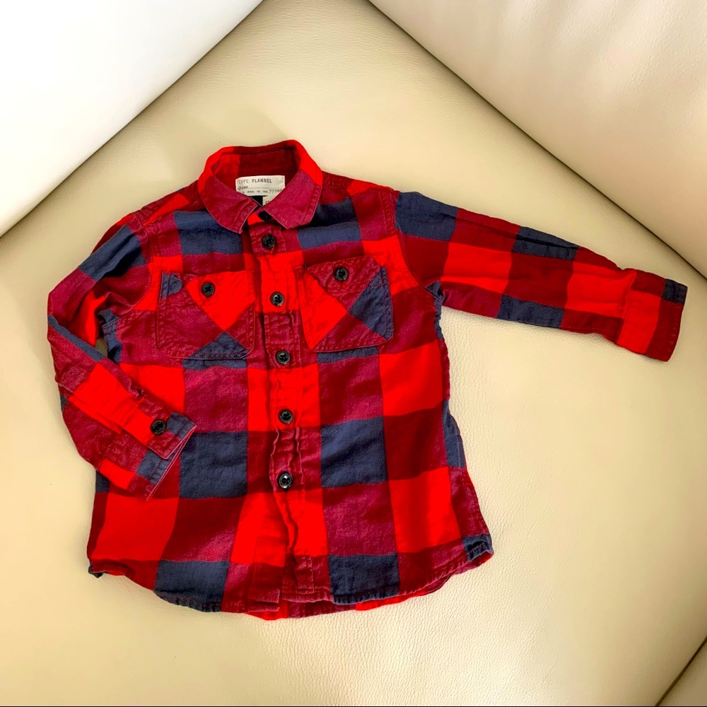 Crewcuts Red plaid flannel button down shirts size 2 Jcrew
